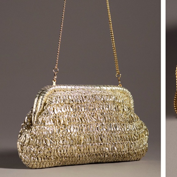 NWT Gold metalic crochet clutch bag - Picture 1 of 8